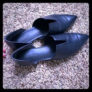 Black leather pointy toe flat shoes size 6.5